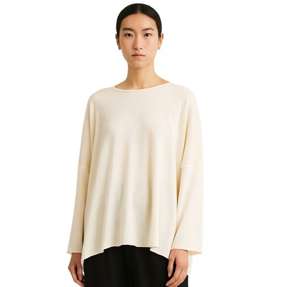 Eskandar Lagenlook A-Line Sweater Bateau Neck Raw Edge Oversized Luxury Knit - Picture 1 of 10